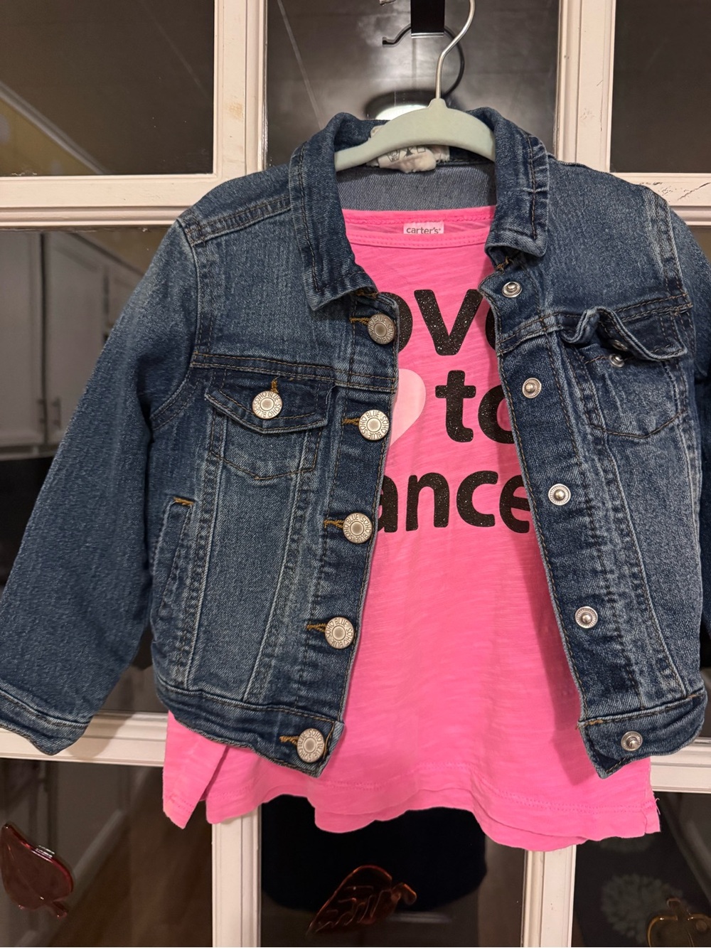 Carter's Pink Graphic Tee with Blue Denim Jacket 3/4T